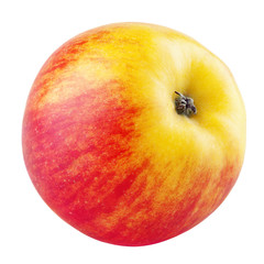 Single fresh red yellow apple isolated on white background with clipping path