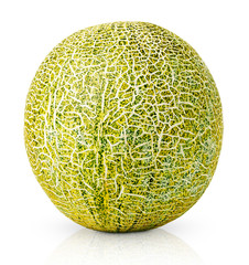 Single ripe green yellow melon isolated on white background with clipping path