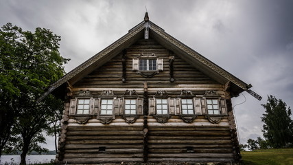 Fototapeta na wymiar Unesco-listed assembly of 18th-century wooden architecture in Kizhi Pogost. Karelia