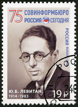 RUSSIA - 2016: shows Yuri Borisovich Levitan (1914-1983)