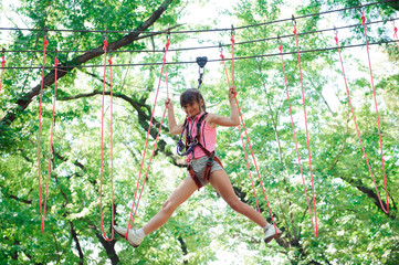 adventure climbing high wire park - hiking in the rope park girl