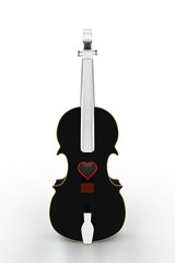 3D illustration of a Violin, musical instrument style for Valentine's day cards with a heart.