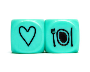 Turquoise conceptual dices - Love eating, love meat, love steaks