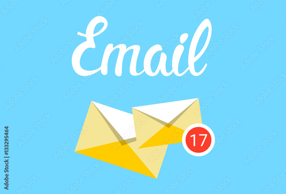 Poster envelope email inbox message send business mail flat vector illustration