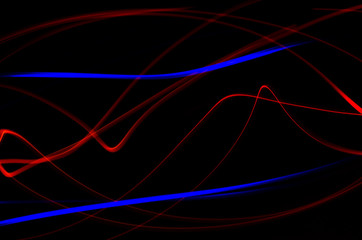 abstract, red and blue lines on a black background