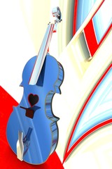 3D illustration of a Violin, musical instrument style for Valentine's day cards with a heart.
