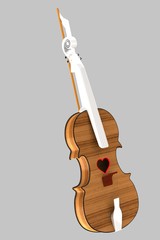 3D illustration of a Violin with a hole in the shape of a heart.