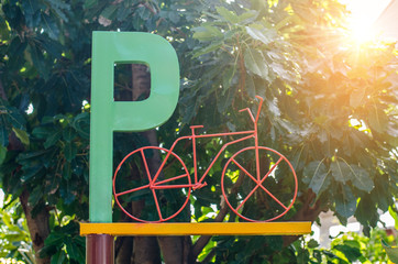 Bicycle parking sign in public park