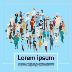 People Group Different Occupation Set, Employees Mix Race Workers Banner Flat Vector Illustration
