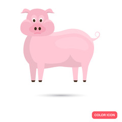 Pig color flat icon for web and mobile design