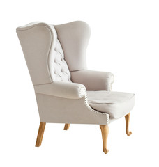 soft armchair with a pillow isolated on white. Armchair with fabric upholstery