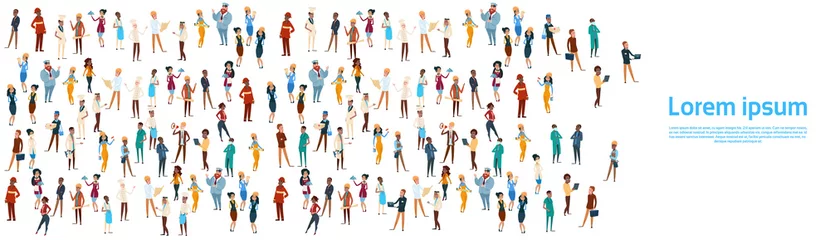 Foto op Plexiglas People Group Different Occupation Set, Employees Mix Race Workers Banner Flat Vector Illustration © mast3r