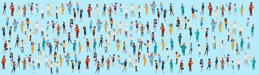 Fototapeta na wymiar People Group Different Occupation Set, Employees Mix Race Workers Banner Flat Vector Illustration