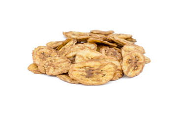 Dried banana slices isolated on white background