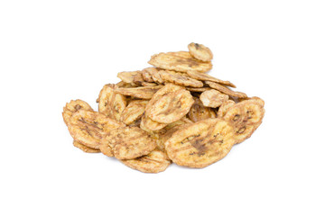Dried banana slices isolated on white background