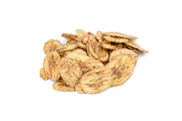 Dried banana slices isolated on white background