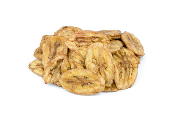 Dried banana slices isolated on white background