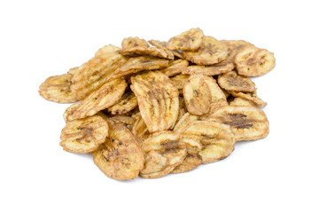 Dried banana slices isolated on white background