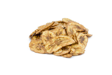 Dried banana slices isolated on white background