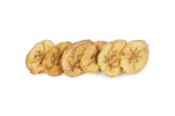 Dried banana slices isolated on white background