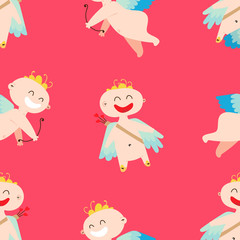 Simple repeating seamless pattern with Cupid illustration 