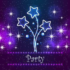 Fototapeta na wymiar Merry Christmas Party Card. Invitation greeting card for xmas party. Abstract design elements on the night star sky background.
