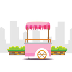 Cute cartoon street food vending cart vector illustration.