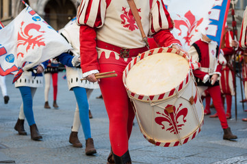 Playing drums during an historical reenactment in Florence
