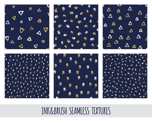 Set of seamless vector free hand doodle textures, dry brush ink art.