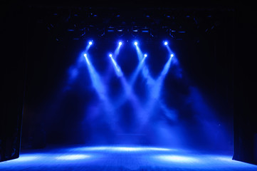 Free stage with lights, lighting devices.