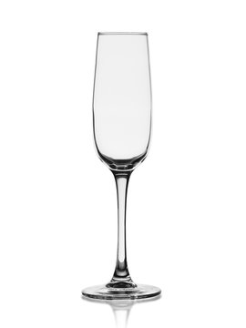 empty wine glass with reflection isolated on white background