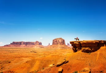 Fotobehang Rider on a horse at the top of sandstone mountain © Nomad_Soul