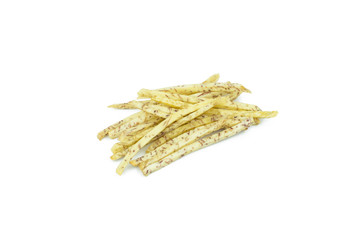 fried taro chips, Taro snacks on white background.