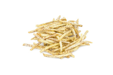 fried taro chips, Taro snacks on white background.