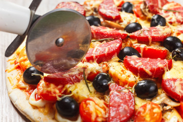 Pizza with Mozzarella Cheese, Fresh Tomato and Mushrooms