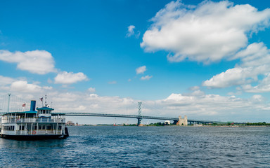 PHILADELPHIA, USA: View on Delaware river and ships. The Delaware River is a major river on the Atlantic coast of the United States.