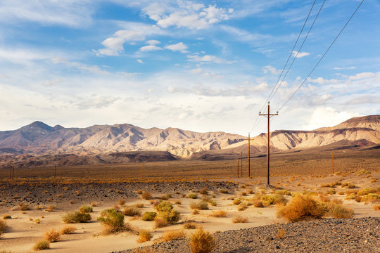 Power line in desert at Death Valley