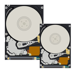 The hard disk of the computer and notebook on white background. Flat vector isolated illustration