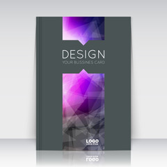 Abstract composition. Purple polygonal triangle construction texture. Lines plexus section. Light rays. Black brochure title sheet. Creative figure logo icon surface. Banner form. Violet flyer font