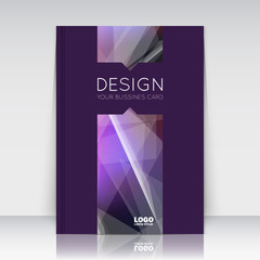 Abstract composition. Purple polygonal triangle construction texture. Lines plexus section. Light rays. Black brochure title sheet. Creative figure logo icon surface. Banner form. Violet flyer font