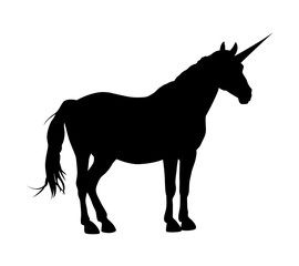 Silhouette of unicorn. Black on white