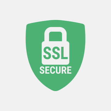 Global SSL Security Icon. Safe And Secure Web Sites On The Internet. SSL Certificate For The Site. Advantage TLS. Closed Padlock On A Green Shield. Material Design Icon. Vector Illustration.