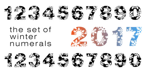 the set of winter black numerals with snowflakes