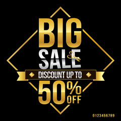 Big sale up to 50% off  with gold theme design. Vector illustration