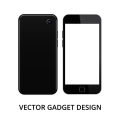 Smart phone in front and back sides on white background