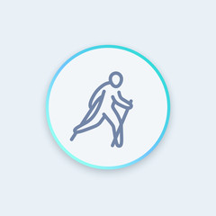 nordic walking icon in linear style, healthy lifestyle, outdoor activity