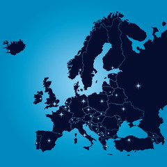 Оригинальная карта стран Европы со столицами государств. Векторная иллюстрация.