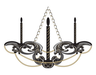 Fototapeta na wymiar Baroque style wall lamp on white background. Luxury decor accessory design. Vector illustration sketch