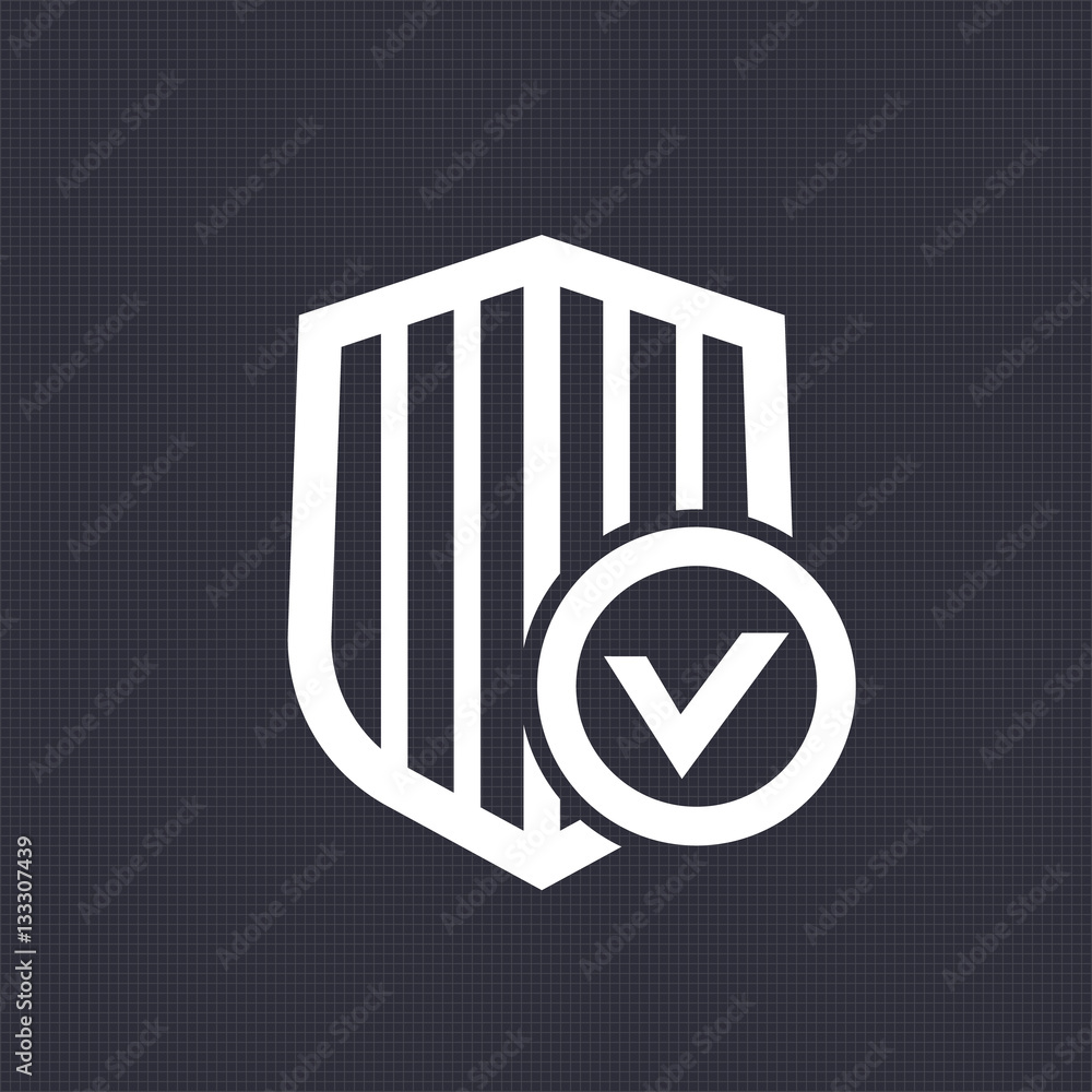 Poster shield with check mark icon over dark