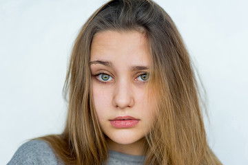 Teenager girl emotional posing isolated